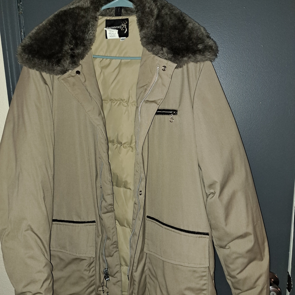 Weatherproof Tan Jacket with Faux Fur Collar Browning Size 44 Mens